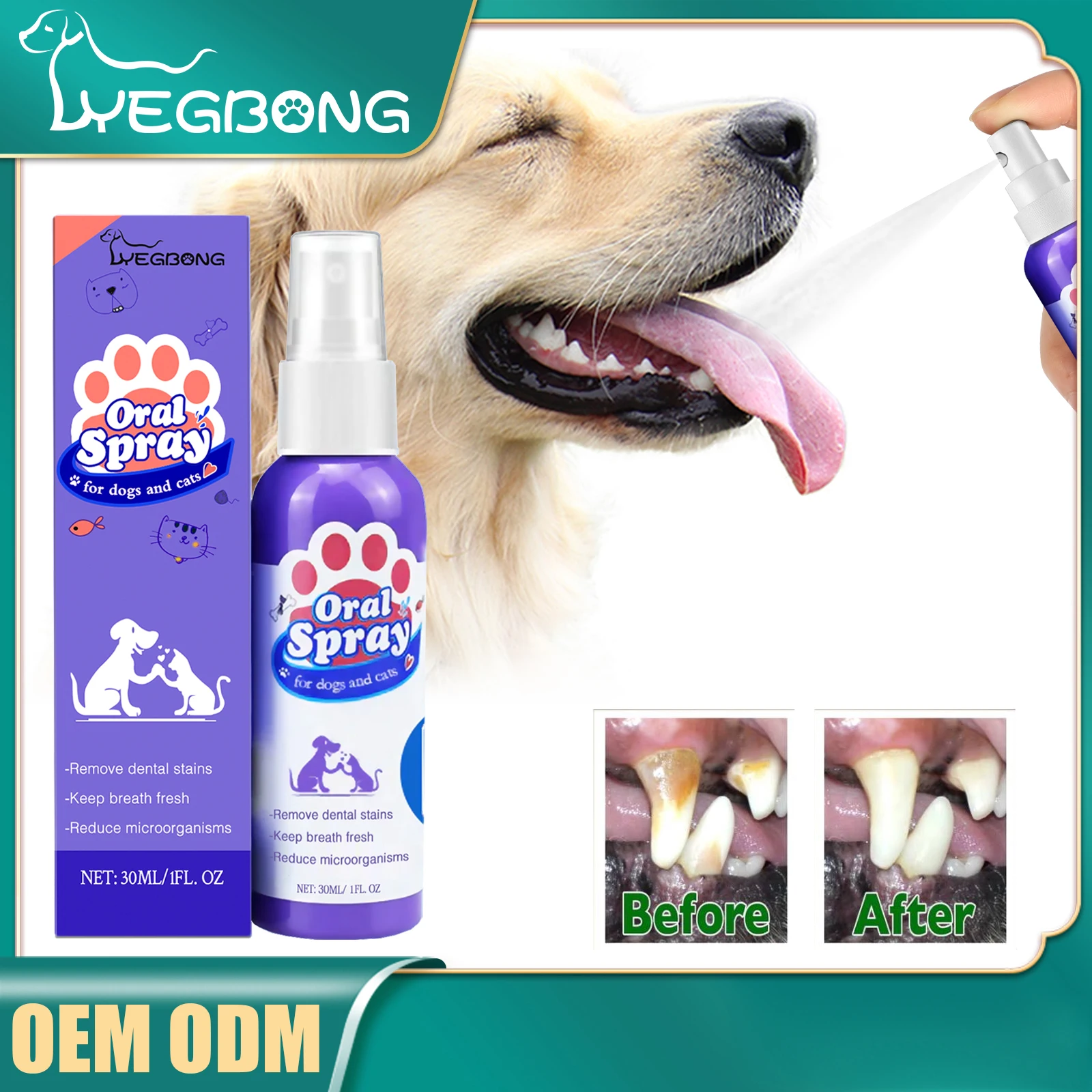 Pet Dental Spray Reduces Plaque & Tartar Buildup Dog Cleaning Bad Freshener Breath Teeth Mint Spray Oral 30ml Care Flavor