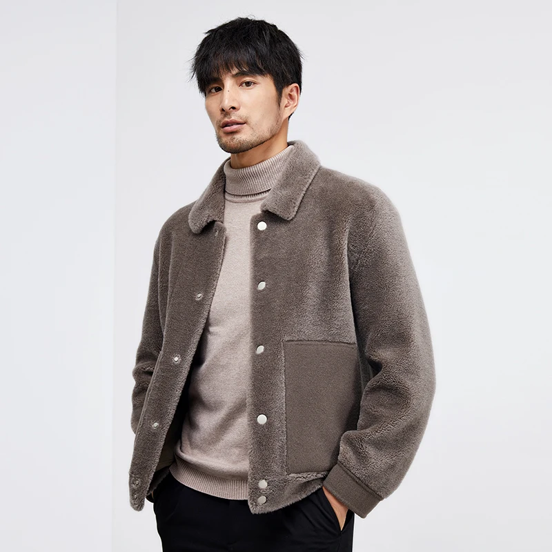 2022 Autumn Winter Men's New Lapel Sheep Shearing Coats Male Thicken Warm Solid Jackets Men Short Real Lamb Fur Outerwear A368