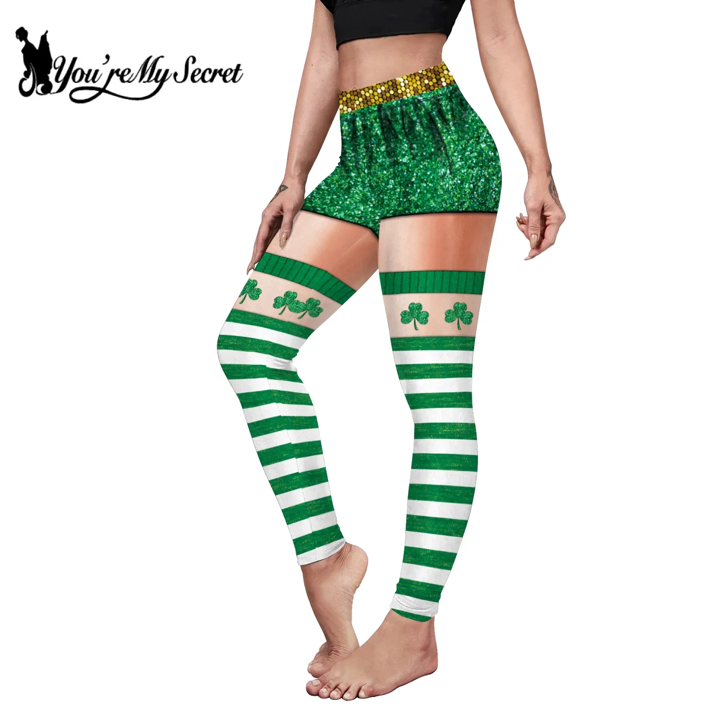 [Você é meu segredo] Leggings skinny para mulheres leggings primavera verde calças de festa casuais calças de ioga impressão 3D calças de folhas