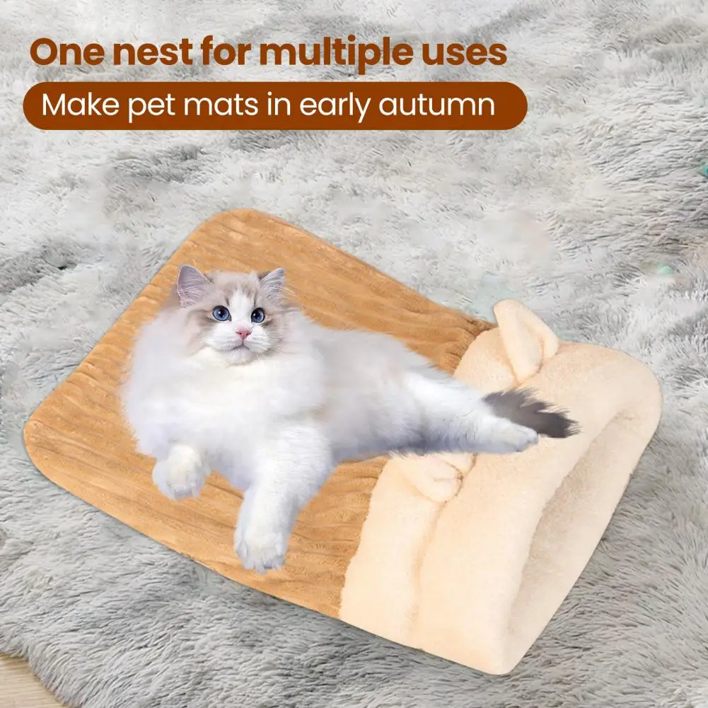 سرير كهف للقطط كيس نوم مريح من القطيفة مع آذان لطيفة للقطط الصغيرة للحيوانات الأليفة سرير نفق مخبأ دافئ للشتاء للكلاب #1