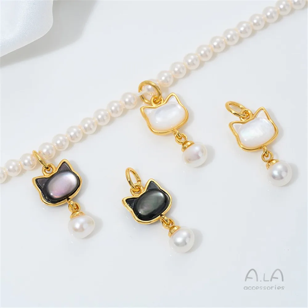 Hang Natural Mother-of-pearl Cat Head Pendant Plated with 24K Real Gold Drip Pendant DIY Handmade Jewelry Accessories