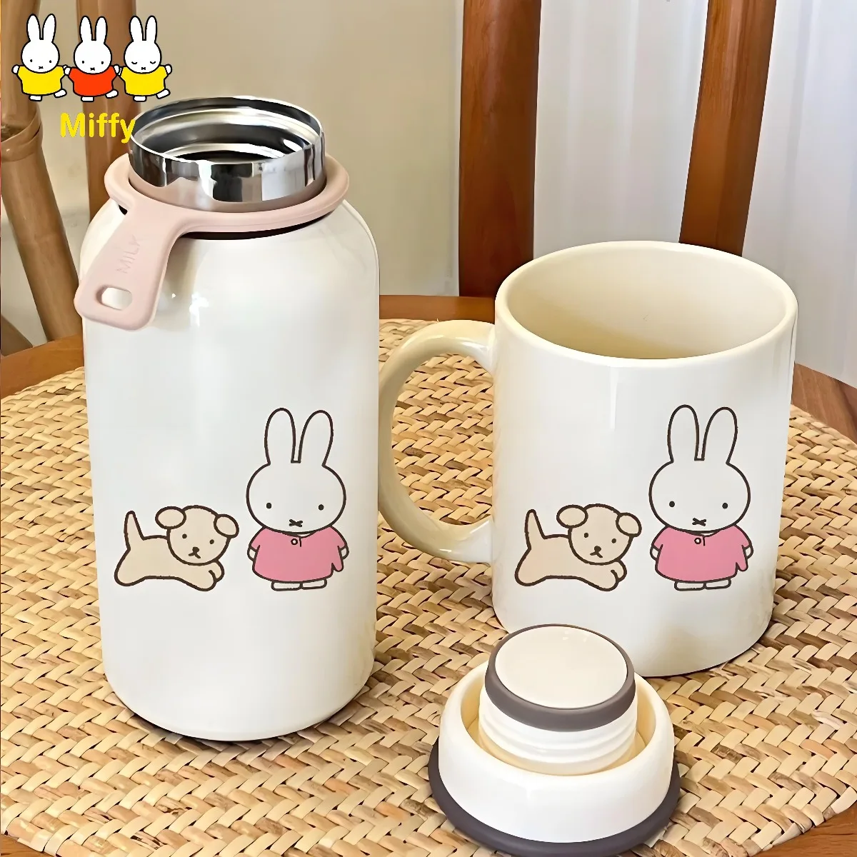 Kawaii Miffy Becher Isolierter Trinkbecher 304 Edelstahl Doppel-Trinkbecher Niedlicher und Tragbarer Paar-Wasserbecher Mädchen-Geschenk