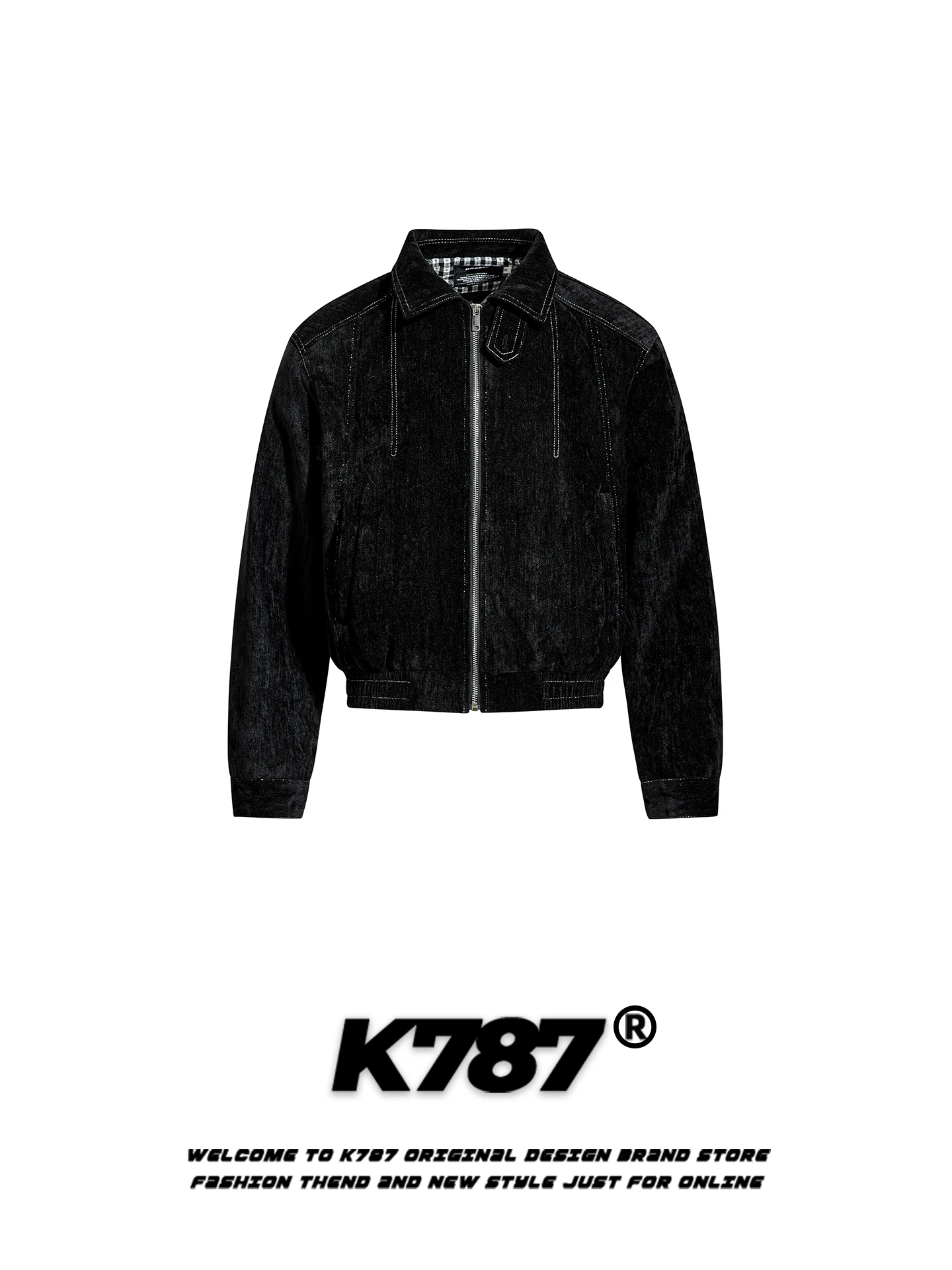 K787 American Style Retro Cotton Jacket Loose Fit Casual Couple's Coat Long Sleeve Zipper Closure Short Length Warmth
