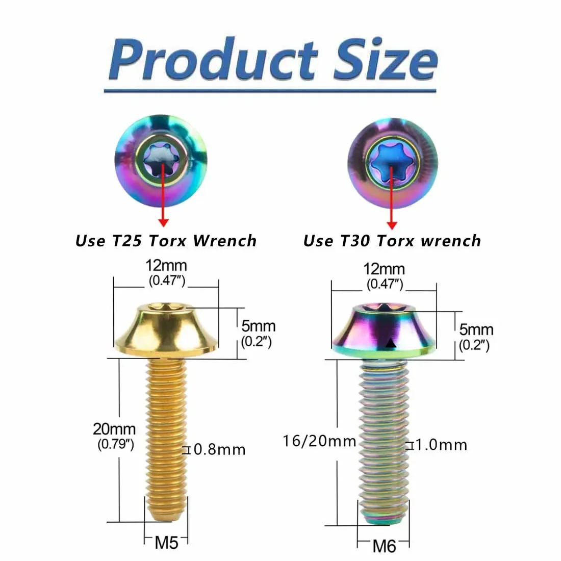 Titanium Bolt M5 M6X16/20mm Disc-Shaped Umbrella Torx T10 Screw  for Bicycle Motorcycle Part Accessory