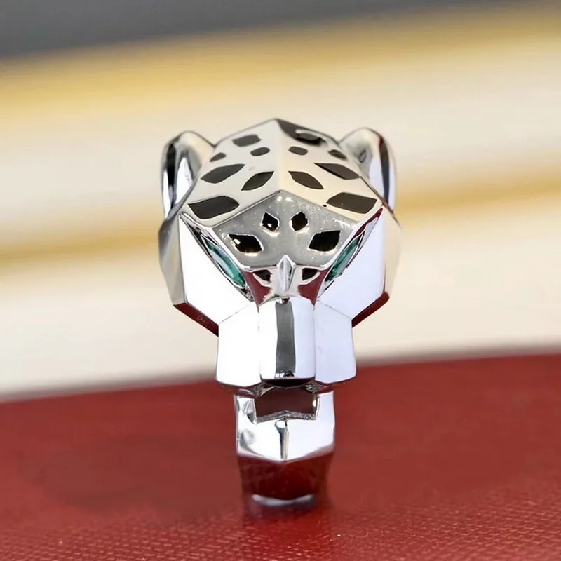 Europe America Luxury Fashion Style Men Women Lady Black Spots Leopard Head Plated Gold Color Lovers Ring US6-US9