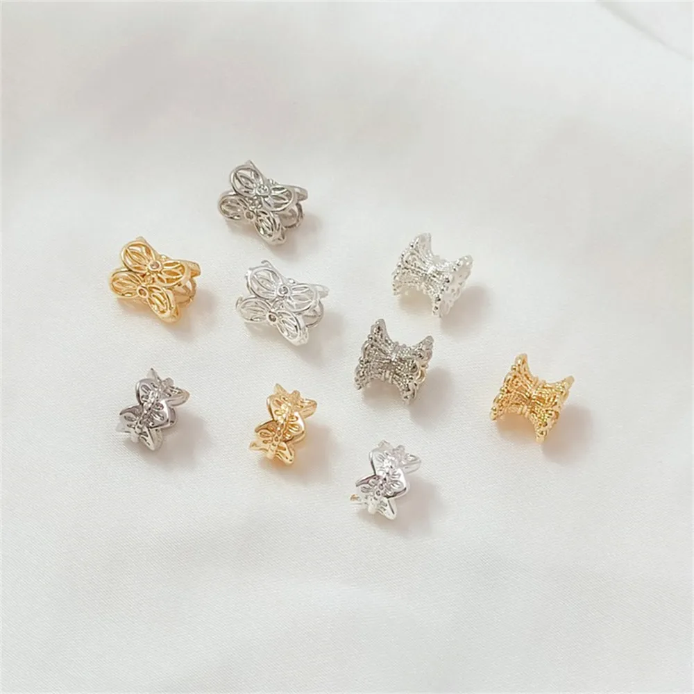 14K Gold-plated Round Lace Double-sided Flower Stand, Handcrafted Beaded Bracelet with Spacer Beads, DIY Jewelry Accessory