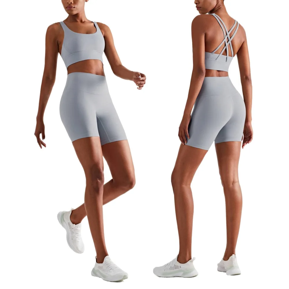 2026 Yoga Sets Women Biker Shorts Set High Waisted Shorts Sports Bra Seamless Workout Set Yoga Vest Shorts Fitness Outfit Summer