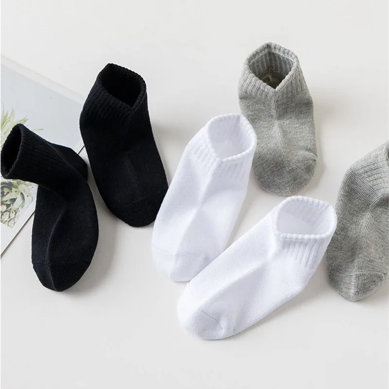 Chaussettes d'été en coton pour enfants de 1 à 12 ans, 5 paires/lot, Couleur unie à la mode, noir, blanc, gris Nouveau  Convient pour adolescents étudiants Bébé Fille Garçon