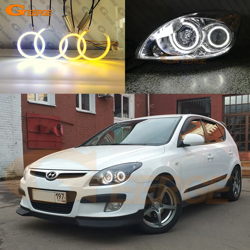 

Для Hyundai I30 FD 2007 2008 2009 2010 2011 2012 ультра яркий дневной светильник с поворотным сигналом SMD светодиодный комплект с ангельскими глазками Halo Rings