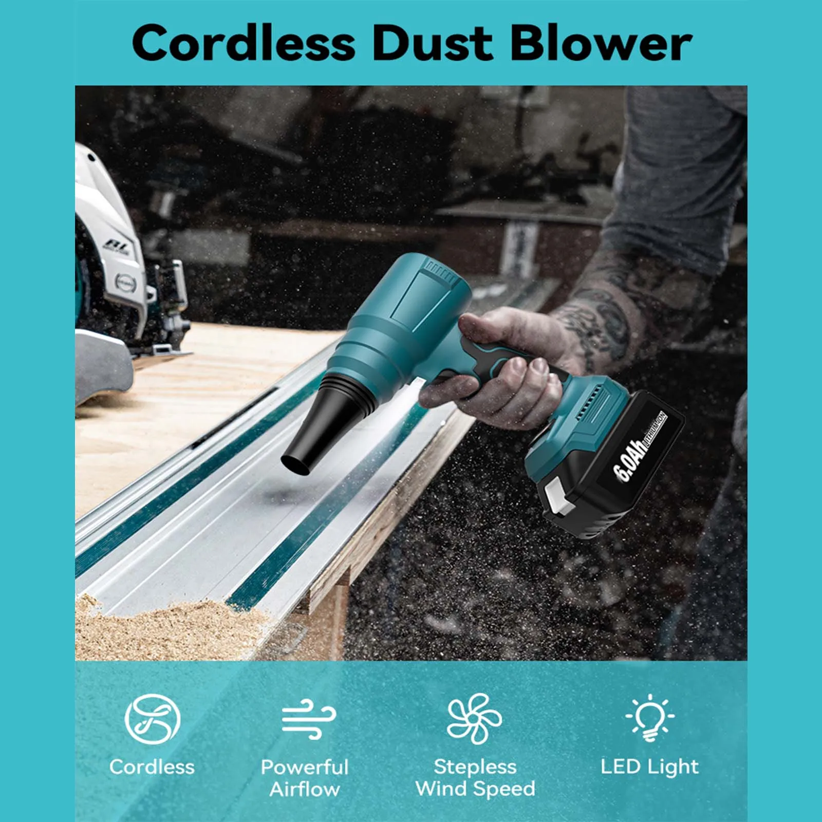 Cordless Electric Air Blower Turbo Jet Rechargeable Handheld Garden Leaf Blower Dust Blowing Tool For Makita 18V Battery