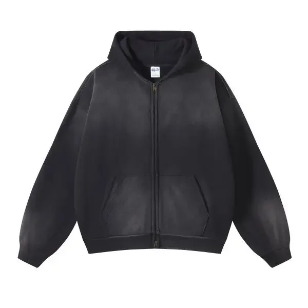 2025 New Retro Washed Distressed Hooded Zipper Sweatshirt Loose Trendy Snowflake Pattern Women Hoodie