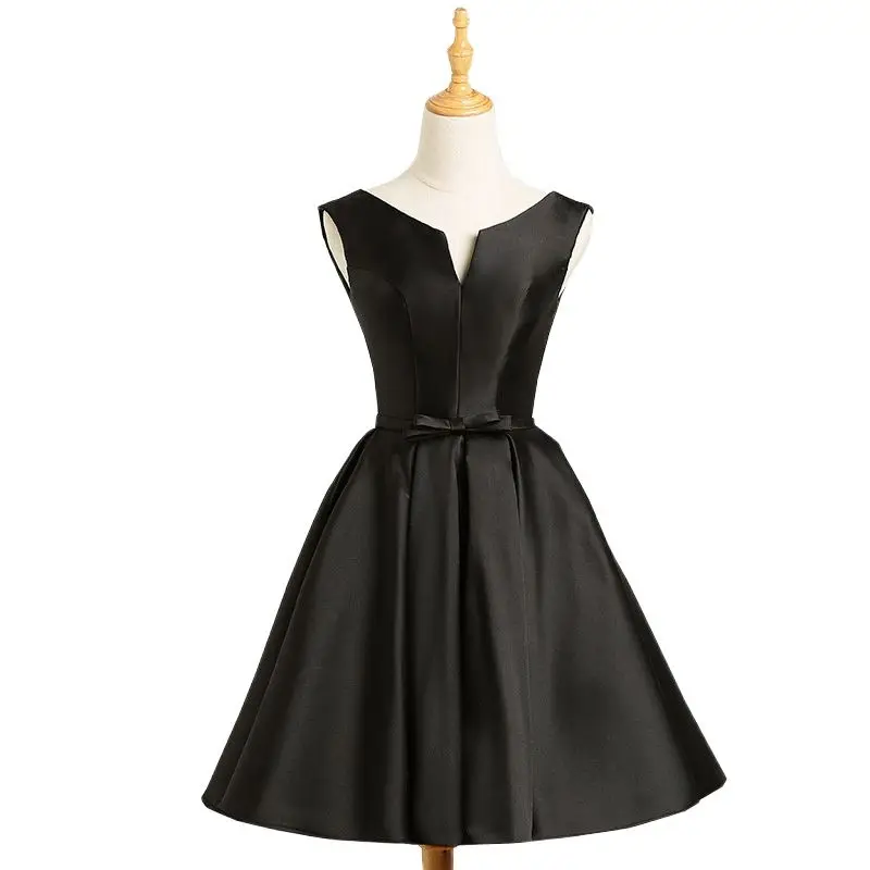 Sweet Memory Black Satin Bridesmaid Dresses Lady Girl Graduation Homecoming Vestido Birthday Party Gown Lace Up Short Prom Dress