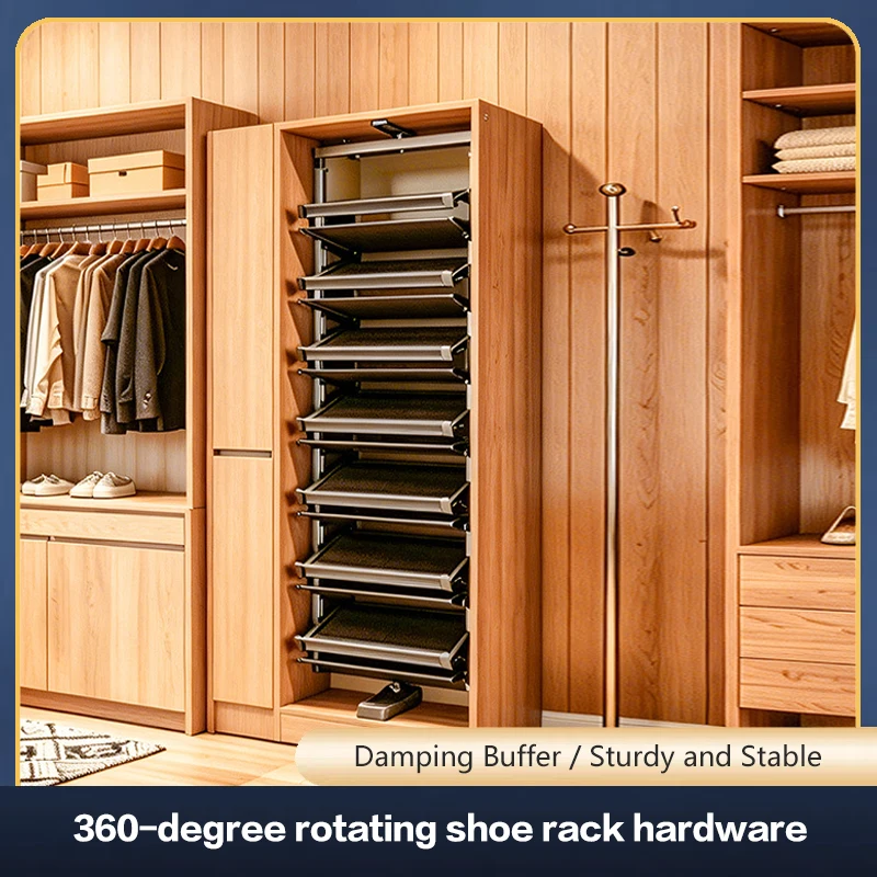 Rotating Shoe Rack New Stainless Steel Multi-Layer Built-In Ultra-Thin 90 Degree Side Mount Large Capacity For Home Organizer
