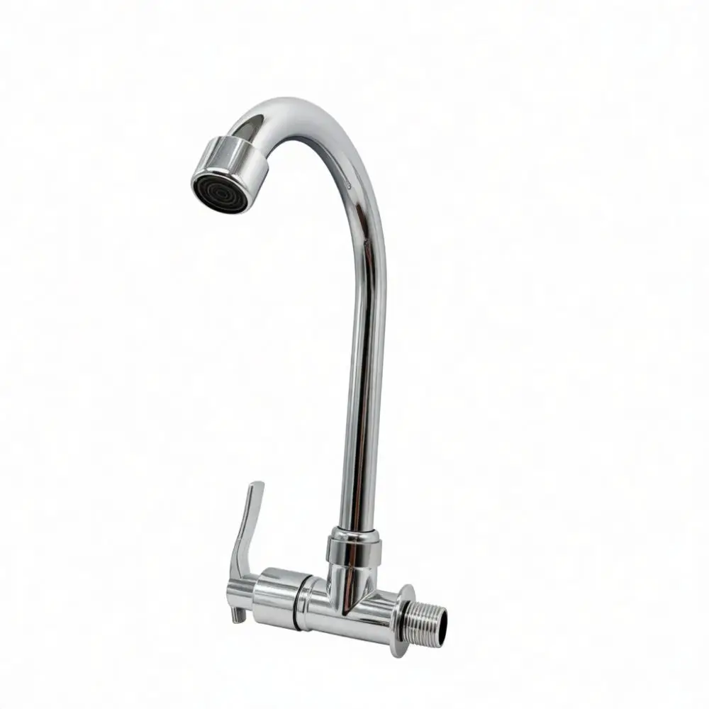 Modern Kitchen Sink Faucet Cold Water Only Plastic Body Stainless Steel Pipe Flexible Universal Rotatable Basin Tap