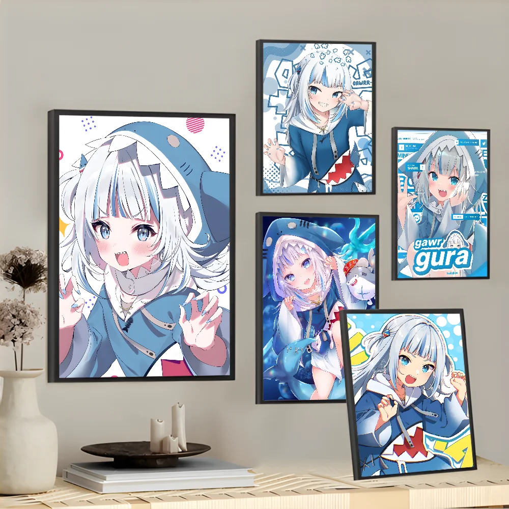 

Gawr Gura H-Hololive EN Poster Sticky Wall Art Printing Waterproof Home Living Bed Room Bar hallway Aesthetic Decor