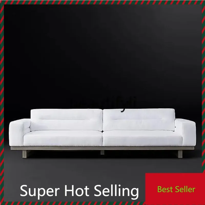 

QQ132 Italian Style Modern Minimalist Light Luxury Sofa French Country Vintage Solid Wood Furniture Linen Fabric