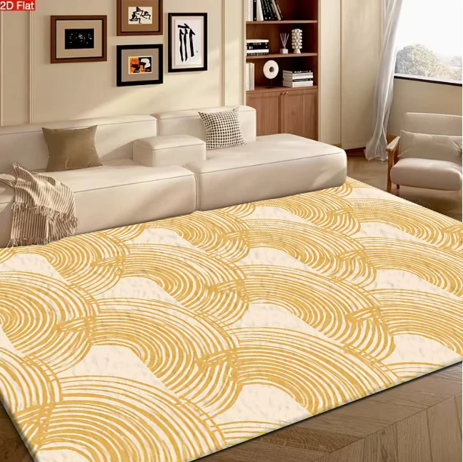 Abstract Golden Hand‑Drawn Arch Wave Line carpet flooring, Boho Minimalist Curved Repeating Print Area Rug for Living Room Bedroom Home Decor