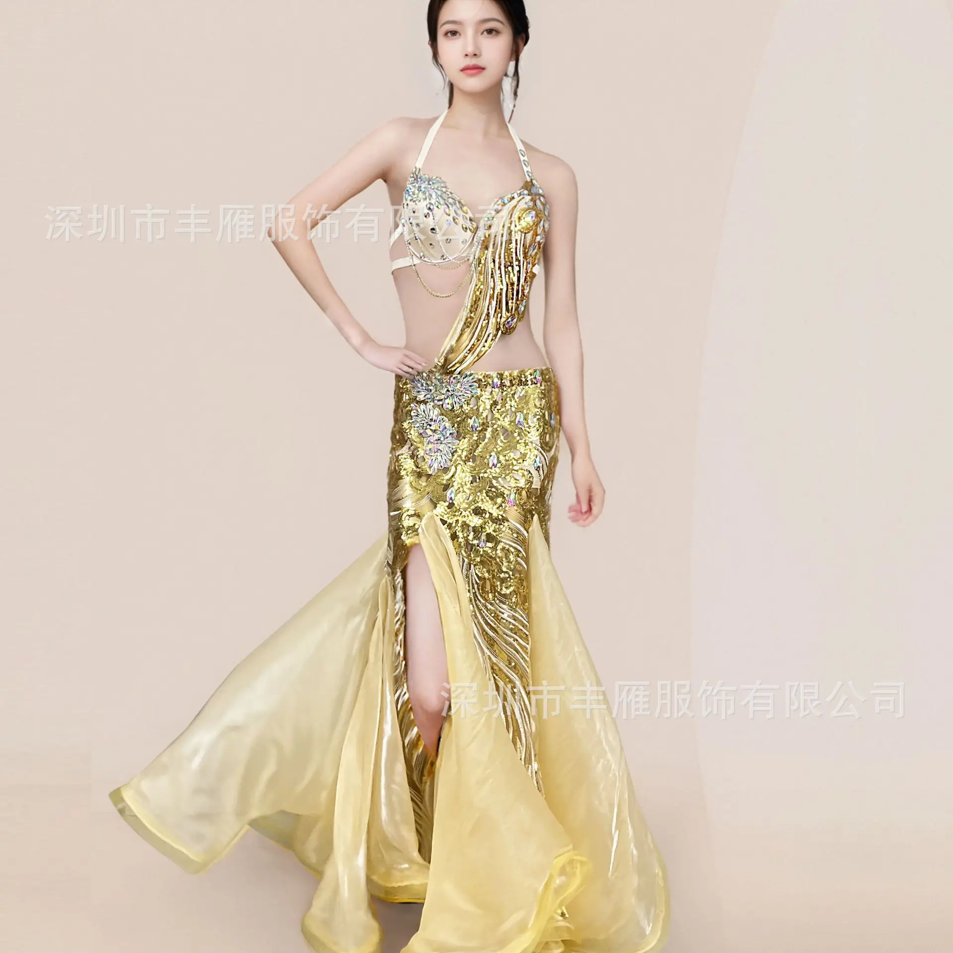 New Glitter and Bead Belly Dance Performance Dress Set Oriental Dance Costume Long Skirt Dance Dress Opening Dance Dancewear