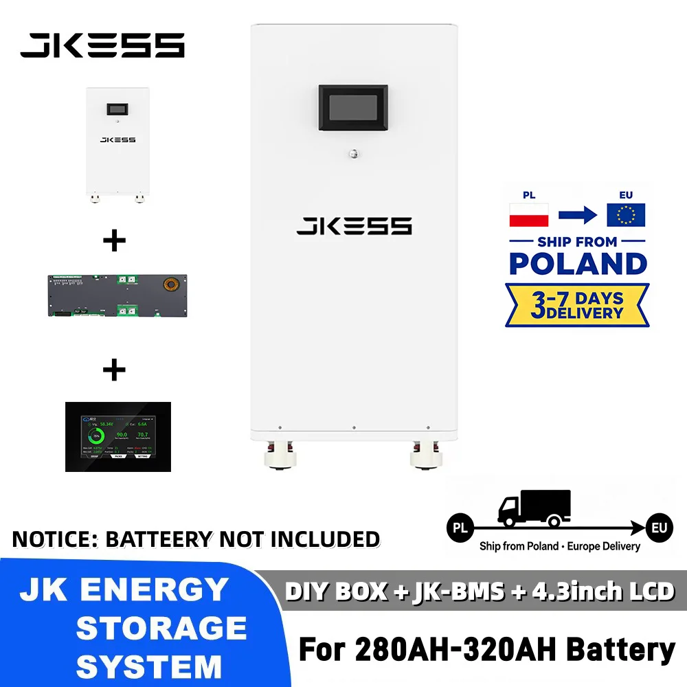 Boîtier de batterie DIY JKESS avec BMS intelligent JK PB2A16S20P et écran LCD pour batterie LiFePO4 16S 48V 51.2V 280AH 310AH 320AH, expédié depuis l'UE