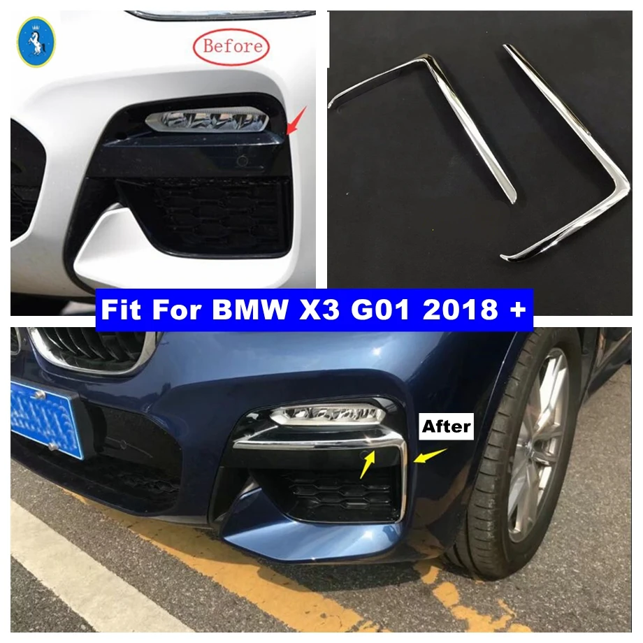 

Chrome Car Front Fog Lights Lamps Foglight Eyelid Eyebrow Decor Stripes Accessories Cover Trim Fit For BMW X3 G01 2018 2019 2020