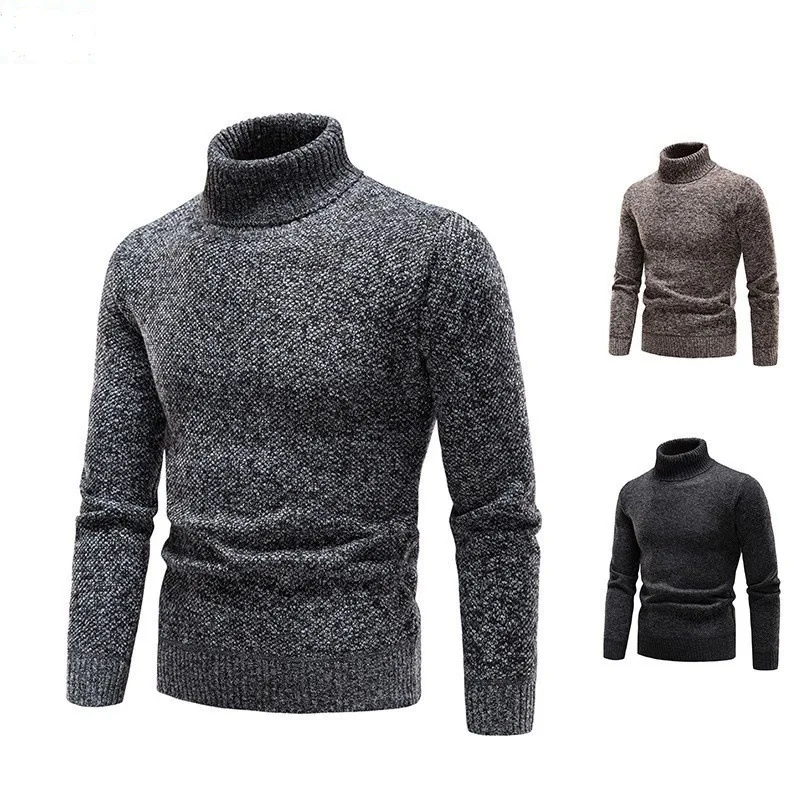 

Men's Fleece Thickened Turtleneck Sweater Men's European and American Fashion Long-sleeved Pullover Warm Primer Knitted Sweater