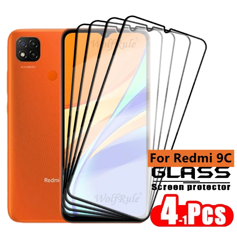 

4PCS For Redmi 9C Glass Xiaomi Redmi 9C Tempered Glass Protective Film Full Cover Glue HD 9H Screen Protector Redmi 9C Redmi9C