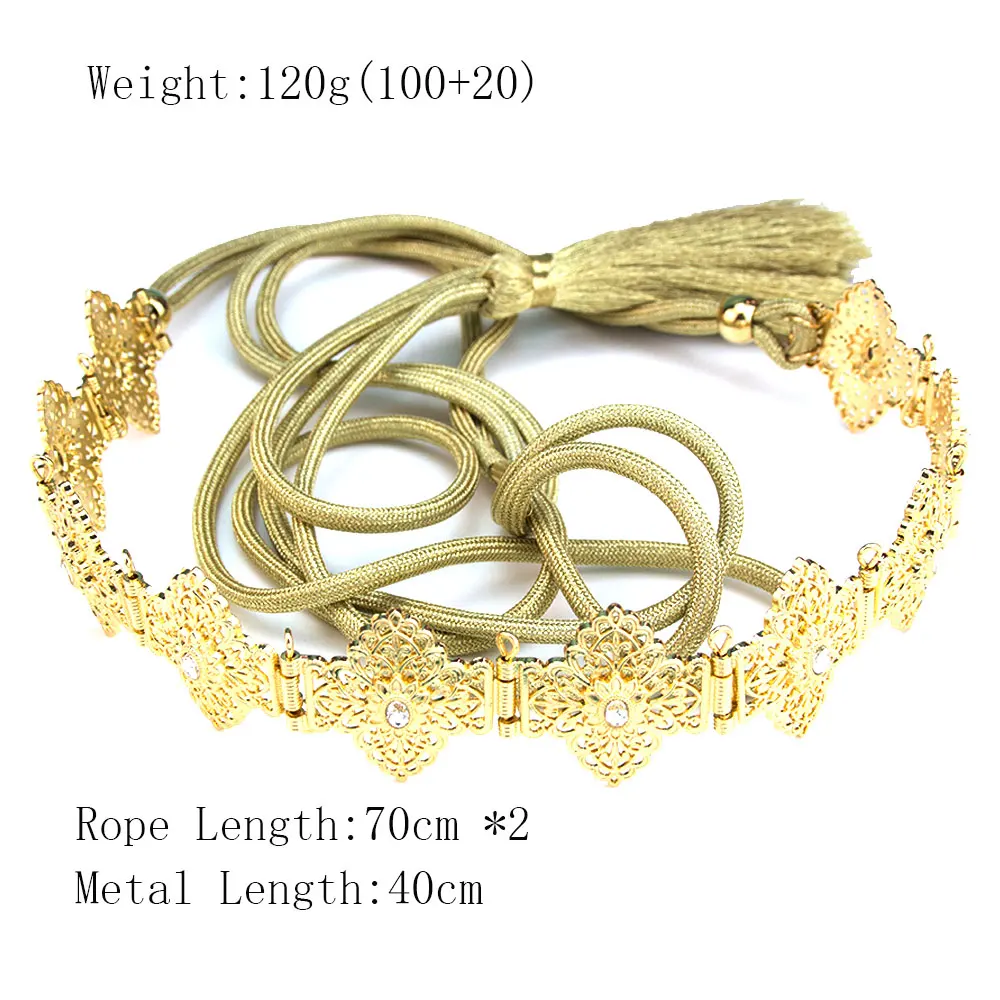 Hand Rope Chain Moroccan Caftan Belt Metal Wedding Belt For Women Adjustable Length Arabic Bridal Bijoux