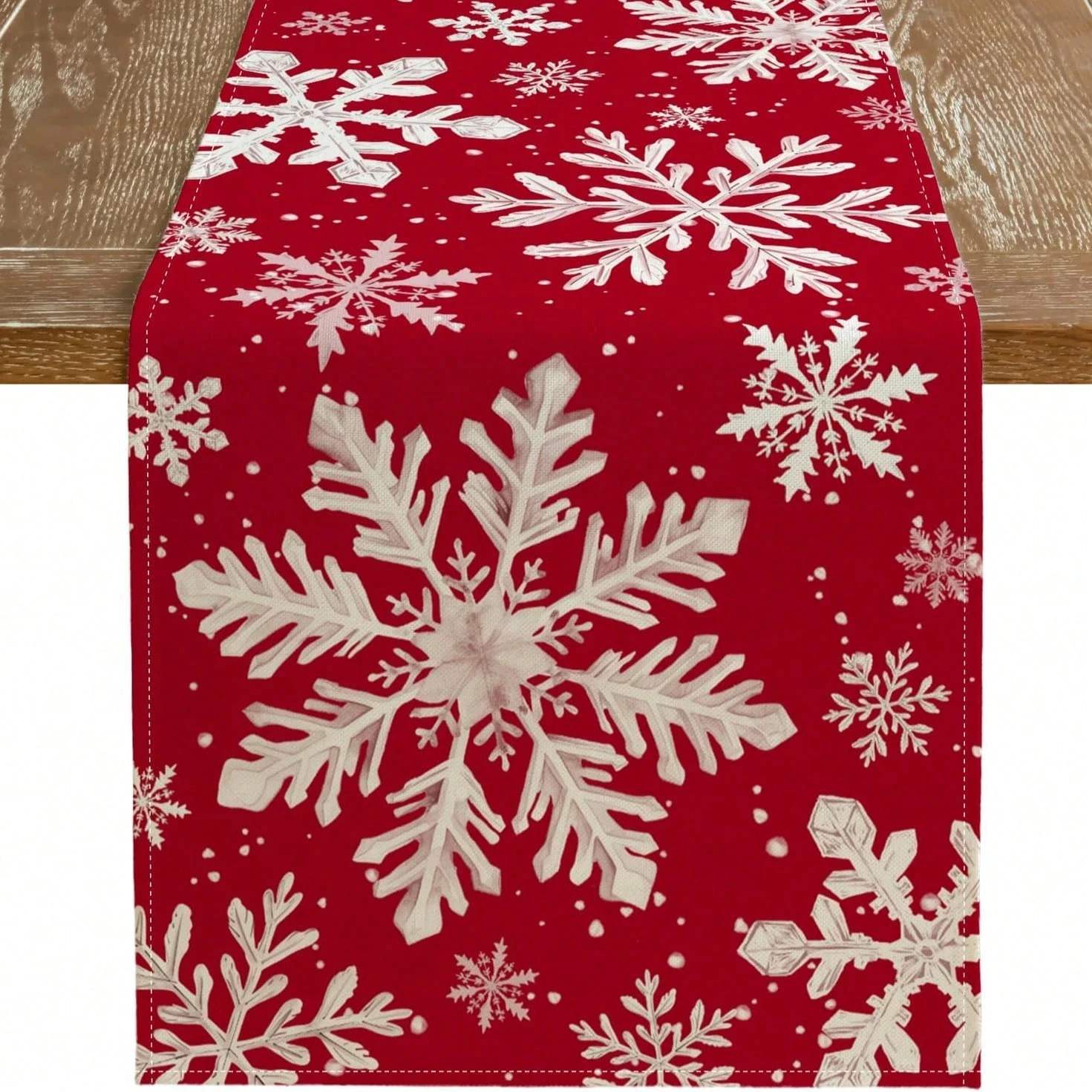 

Christmas Red Table Runner with Snowflake Design - Holiday Decor for Indoor & Outdoor Dining Tables