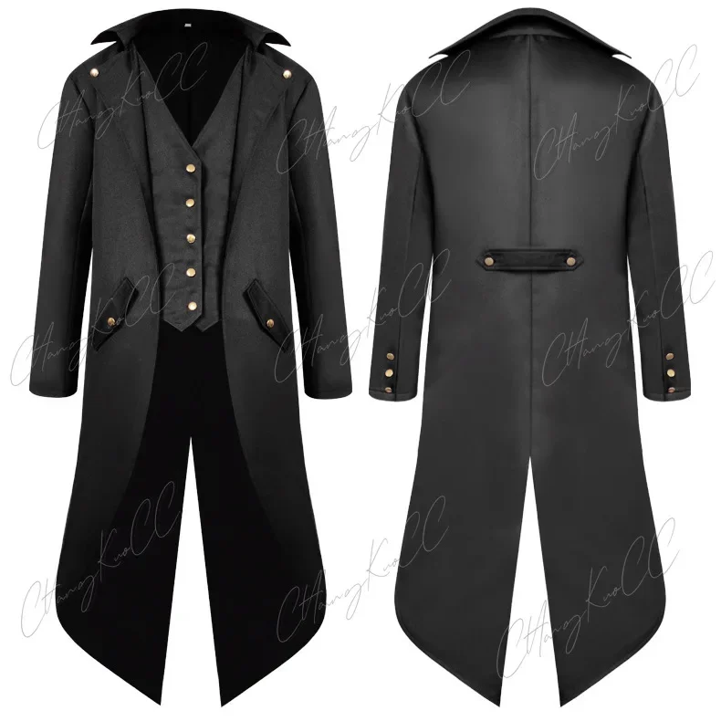 Costume Médiéval de Cosplay d'Halloween pour Homme et Enfant, Veste Gothique Steampunk, Tailleur Victorien, Manteau de Smoking Vintage Vert