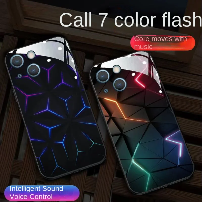 Suitable for Apple 14 phone case 13mini call LED luminous 12 new iphone16plus rhombus 15pro fashion