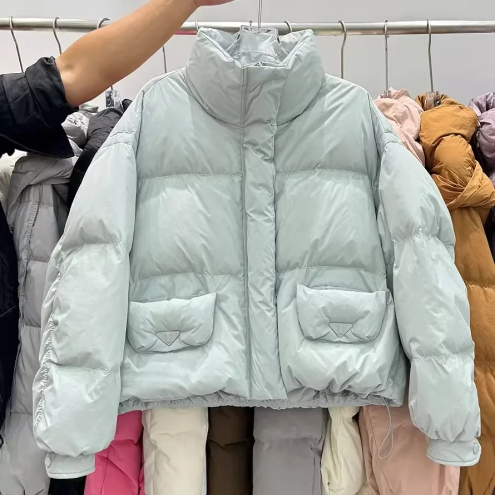 Doudoune courte chaude en duvet de canard blanc clair, manteau à pain épais à col montant, à la mode, nouvelle collection automne hiver 2025 pour femmes