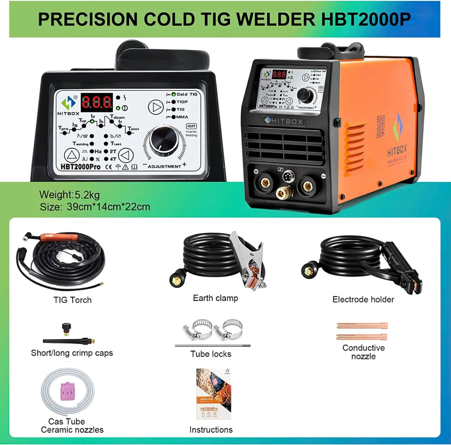 Mesin las TIG HITBOX, Inverter DC frekuensi tinggi 200A, mesin las TIG panas/TIG/nadi dingin HBT2000PRO