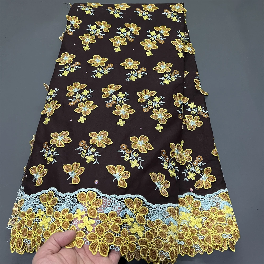 

Африканское нигерийское кружевное полотно из тюля 2026 для пошива платьев, высококачественный дамаст из чистого хлопка, вышивка, для свадеб и торжеств, 5 ярдов, hz1403