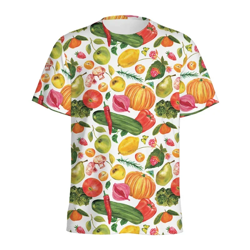 Vegan Fruits Graphic T Shirts for Men Streetwear Round Neck Short Sleeves 3D Printing Vegetable T-Shirt Tops Women Tee Shirt