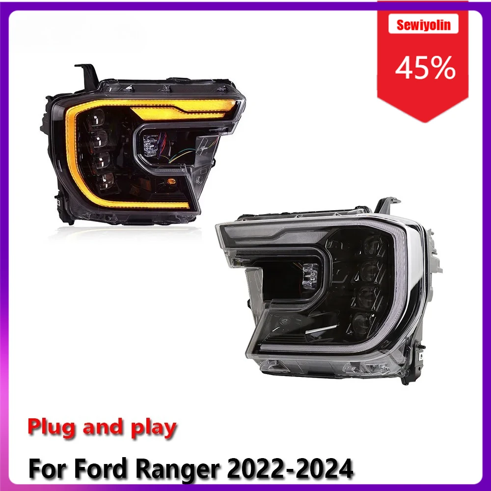 

Sewiyolin автомобильные светодиодные фары в сборе для Ford Ranger 2022-2024 противотуманные фары DRL тормозной указатель поворота