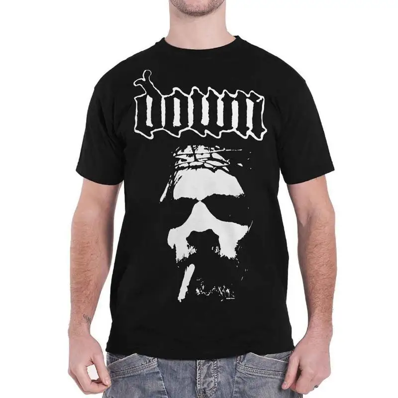 Down T Shirt Smoking Jesus Face Band Logo Official Mens Black