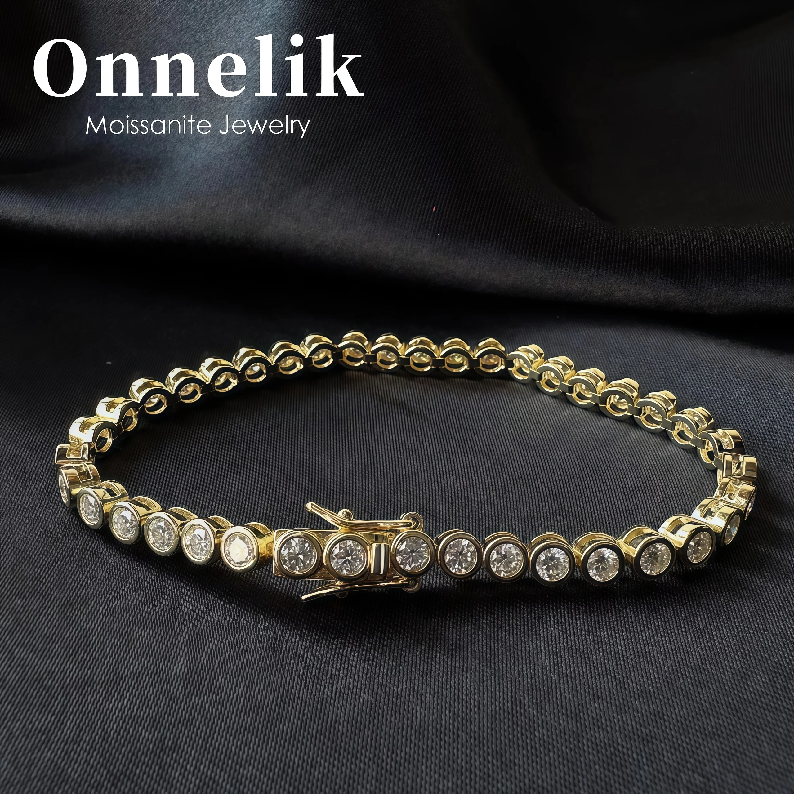 

Onnelik 2mm 3mm Full D Color Moissanite Tennis Bracelet for Women Men S925 Sterling Silver Plated 18K Hand Chain Fine Jewelry