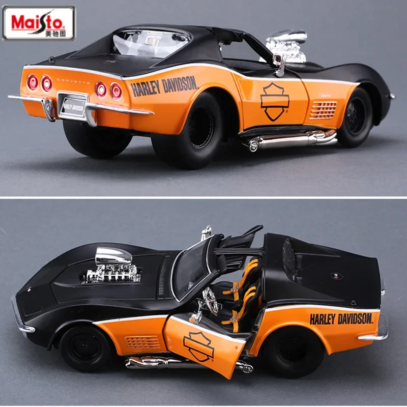 

1:24 Chevrolet Harley версия Corvette 1970, модель спортивного автомобиля из сплава, литая под давлением металлическая игрушка, модель гоночного автомобиля, имитация подарка ребенку