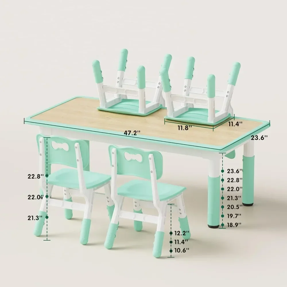 Kids Table and 4 Chairs Set, Height Adjustable Toddler Table and Chair Set, Graffiti Desktop,  Children Multi-Activity Table