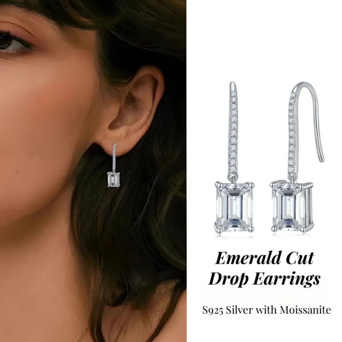 

Rectangle Sugarloaf Emerald Cut Drop Earrings Dangling Earrings S925 Silver with Moissanite Ladies' Jewelry Women's Jewellery