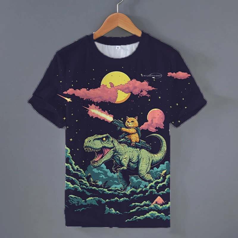 

Мужские футболки с забавным котом и динозавром, летние модные футболки с короткими рукавами и 3D принтом, свободные футболки с круглым вырезом в стиле Харадзюку