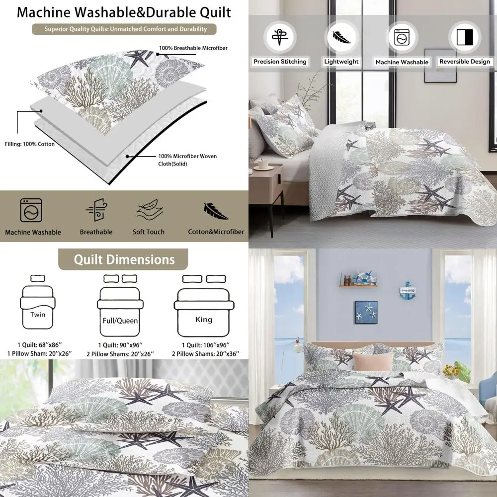 

Полный/двусторонний комплект из прибрежного одеяла из микрофибры королевы — 2 шага, легкое морское постельное белье, всесезонное одеяло, 90x96