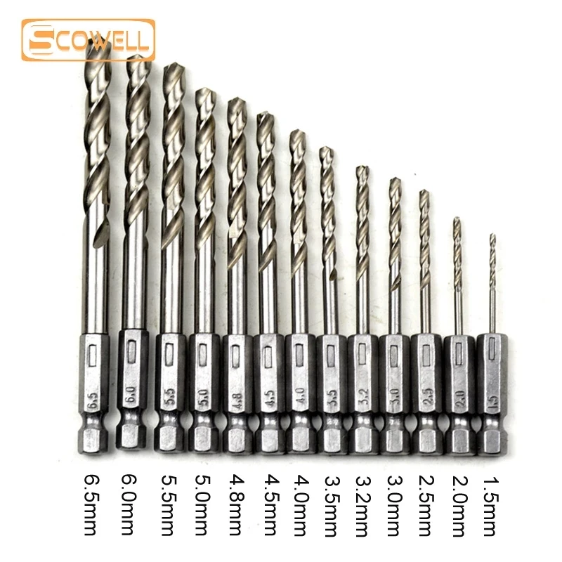 30% Off 13Pack 1/4“inch Shank High Speed Steel Jobber Drilling Bits Set 1.5-6.5mm Twist Drill Bit Kit For Wood Metal Cutting
