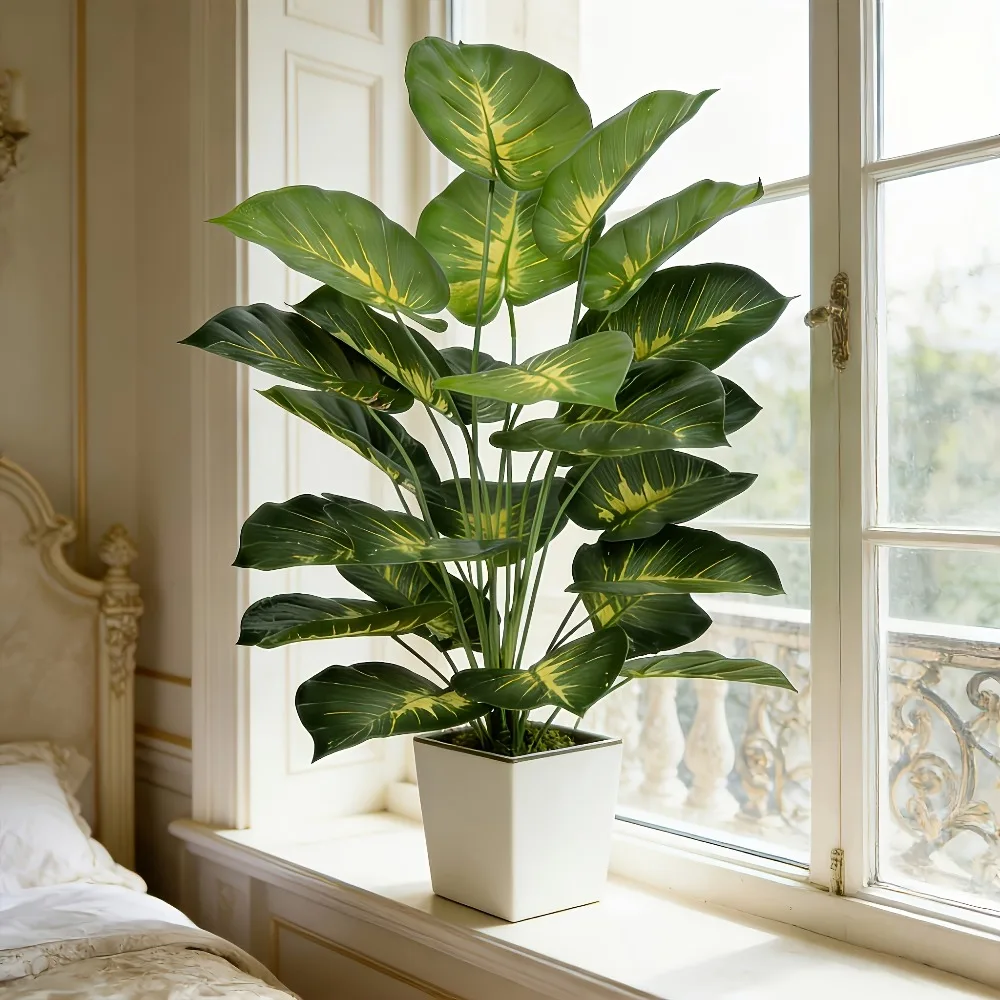 1 unidad de planta artificial de simulación, con forma de corazón amarillo y diseño de rábano verde y palmera, para decoración del hogar/interior