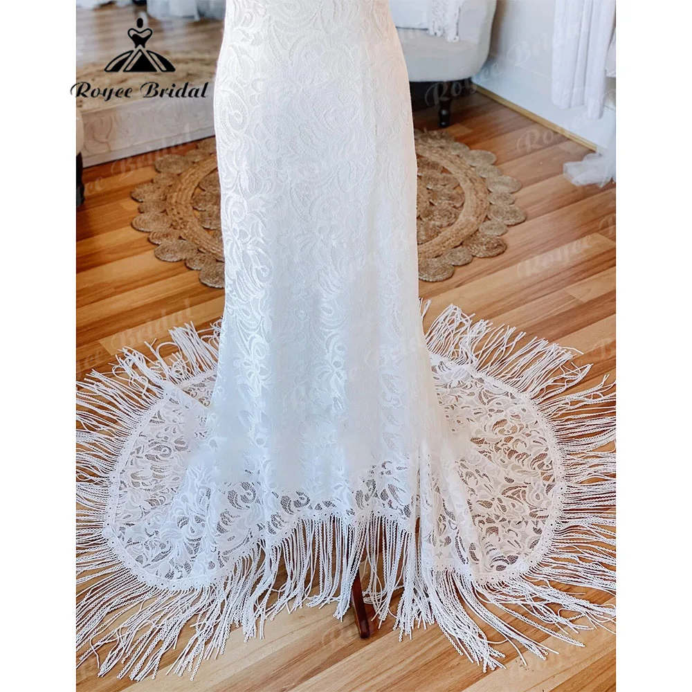 Sereia laço boho tassel boêmio vestido de casamento para as mulheres aberto volta 2023 chique vestidos de noiva feito sob encomenda noiva encantador