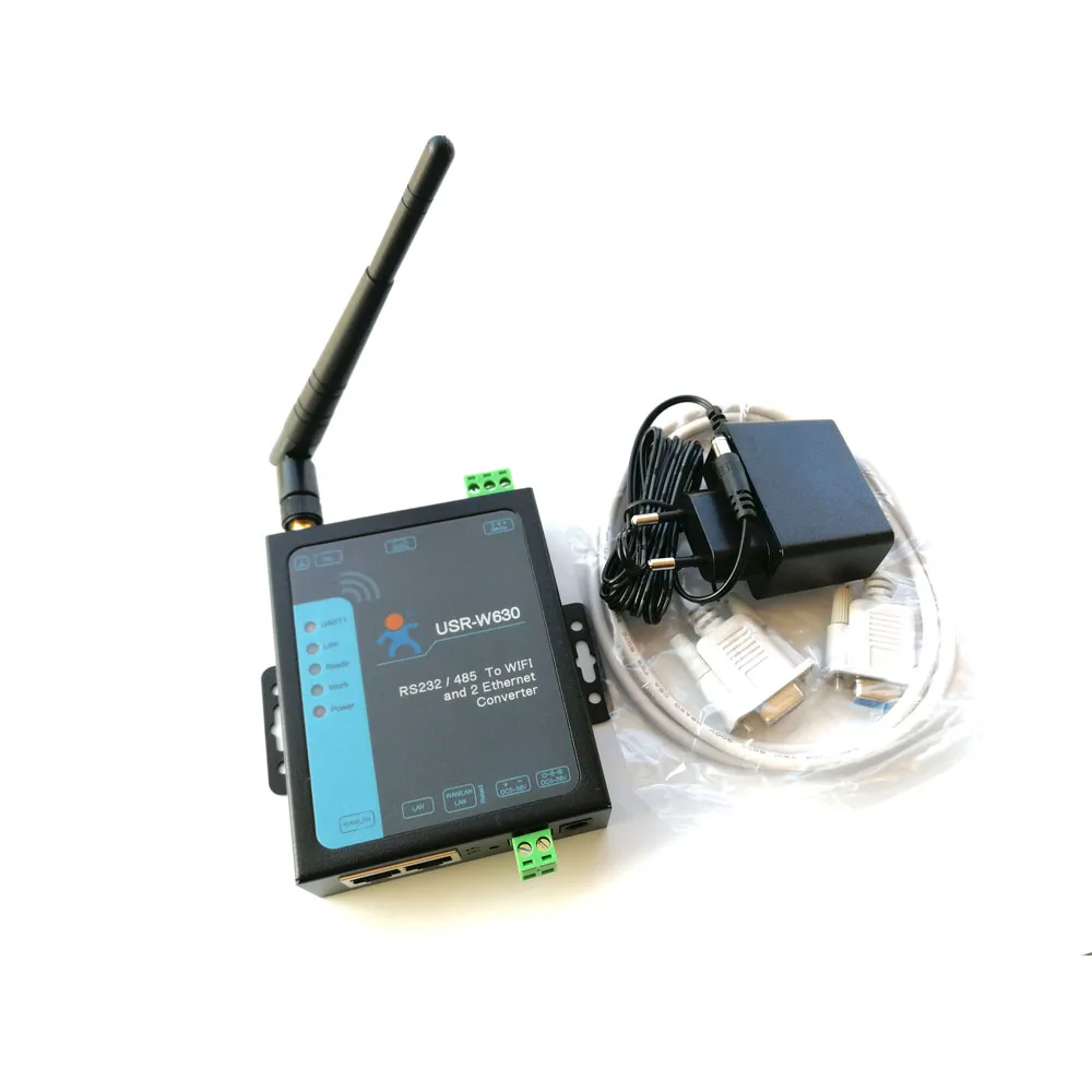 

USR-W630 Industrial WIFI to 2 Ports Ethernet to Serial Converter Supports Modbus RTU to TCP Rs232 Rs485 to Wifi Ethernet Server