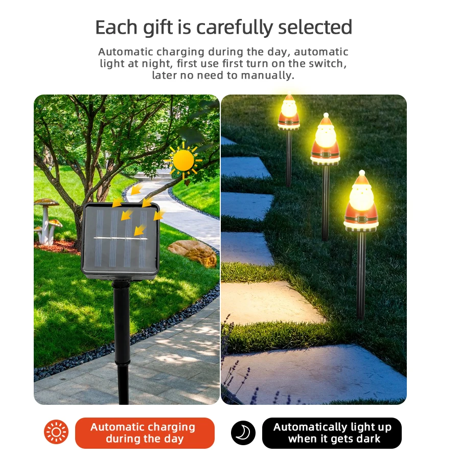 5PCs Solar LED Christmas Tree Ground Mounted Lamp Santa Claus Outdoor Atmosphere Garden Courtyard Landscape Decoration Lights
