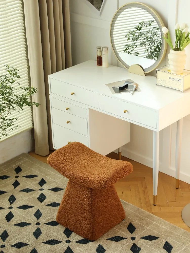 Dressing Stool Light Luxury Lamb Velvet Living Room Home Shoe Changing Stool Bedroom Sofa Cream Style Dressing Stool