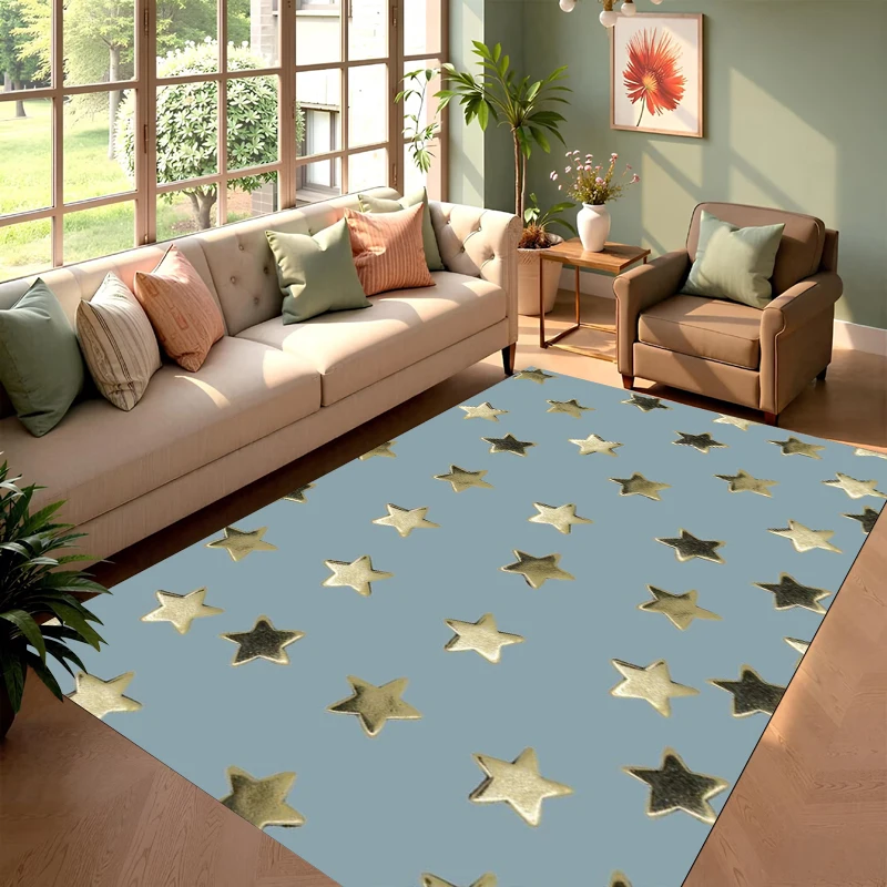 Farmhouse Style Floor Rug Navy Blue Star Striped Vintage Patriotic Stylish Decor Area Rug for Indoor Living Space Home Ornament