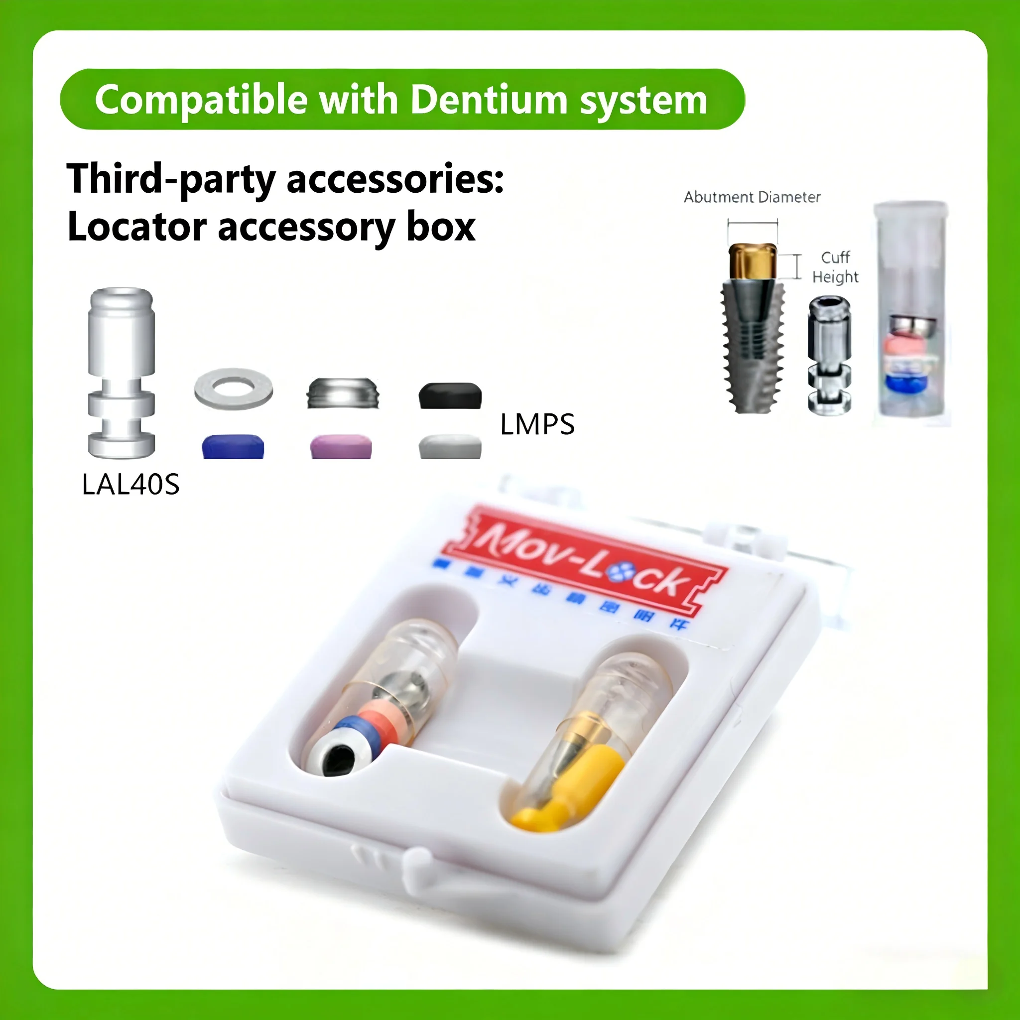 Dentium LOCATOR Abutment Kit: Female Caps (Ball-Type),Pick-Up Driver & Lab Analogue,Complete Implant Overdenture Replacement Set